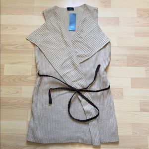 Knit vest cardigan with braided belt
